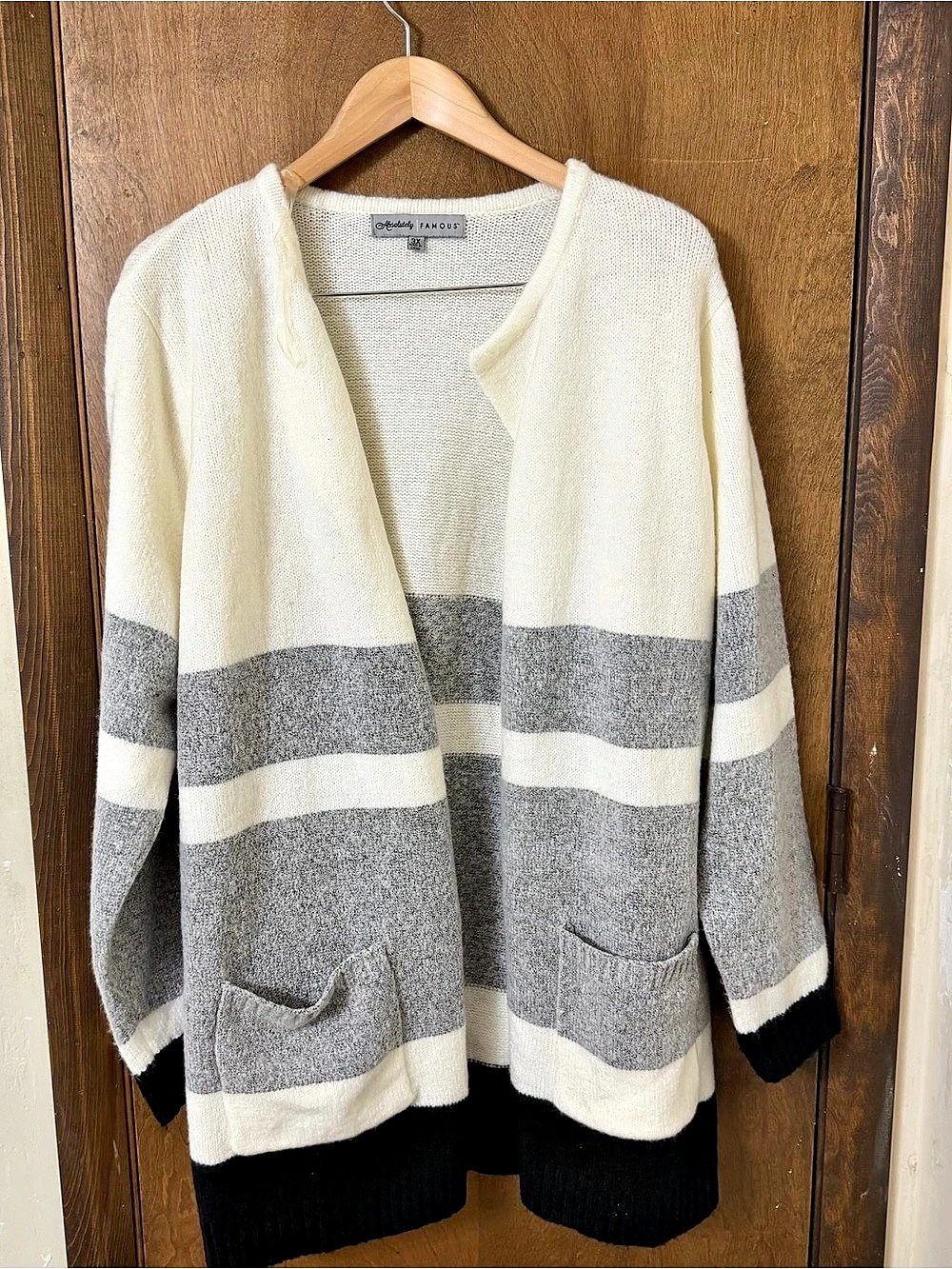 Absolutely Famous 3X Color Block Cardigan White & Gray